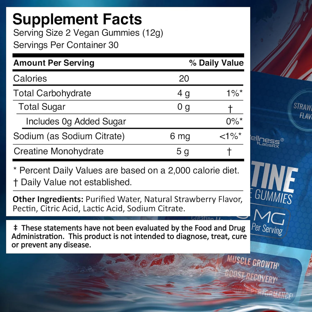 Creatine Gummies 5000Mg, 30 Servings Creatine Monohydrate Gummies, Strawberry Flavor Creatine for Men - Pack of 2