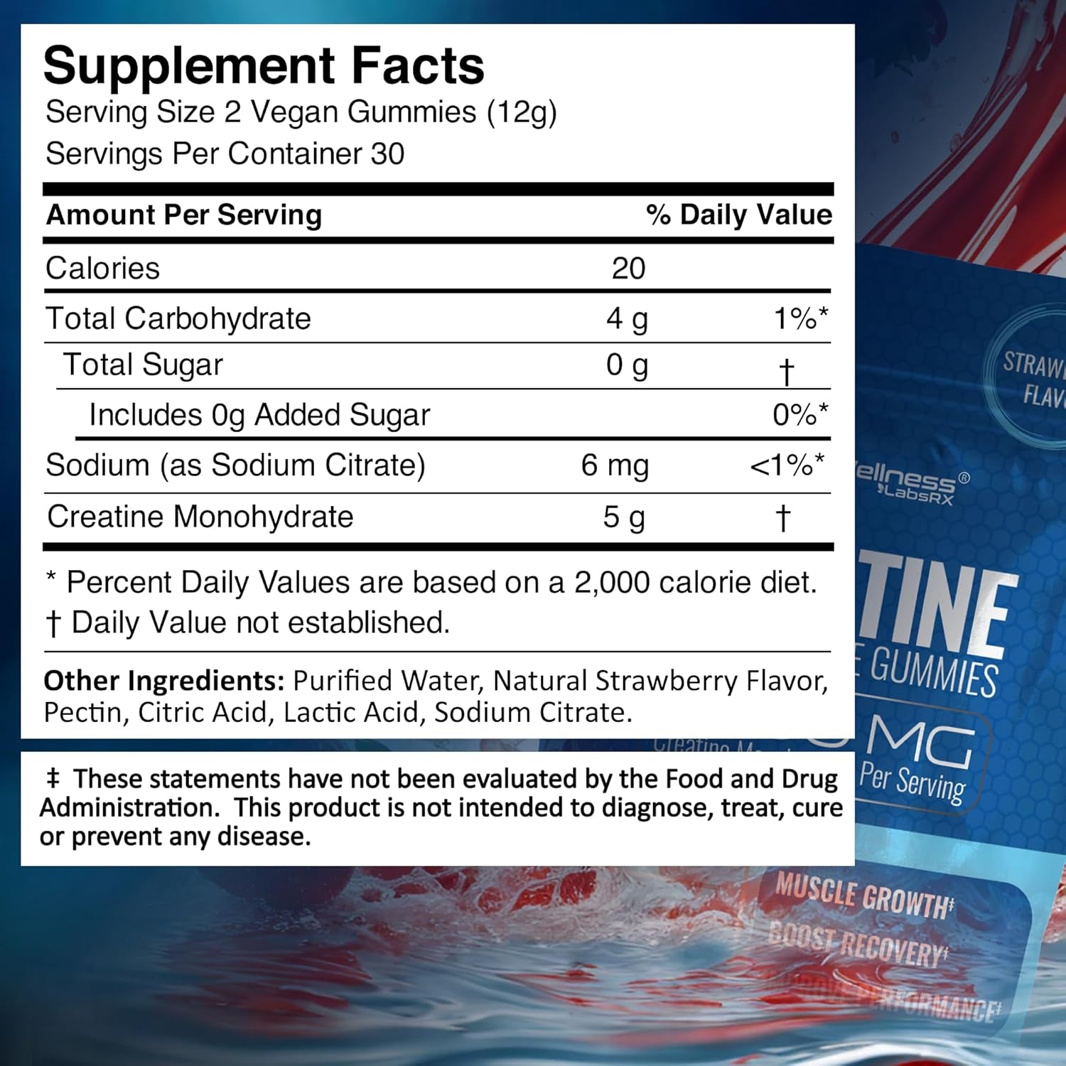 Creatine Gummies 5000Mg, 30 Servings Creatine Monohydrate Gummies, Strawberry Flavor Creatine for Men - Pack of 2