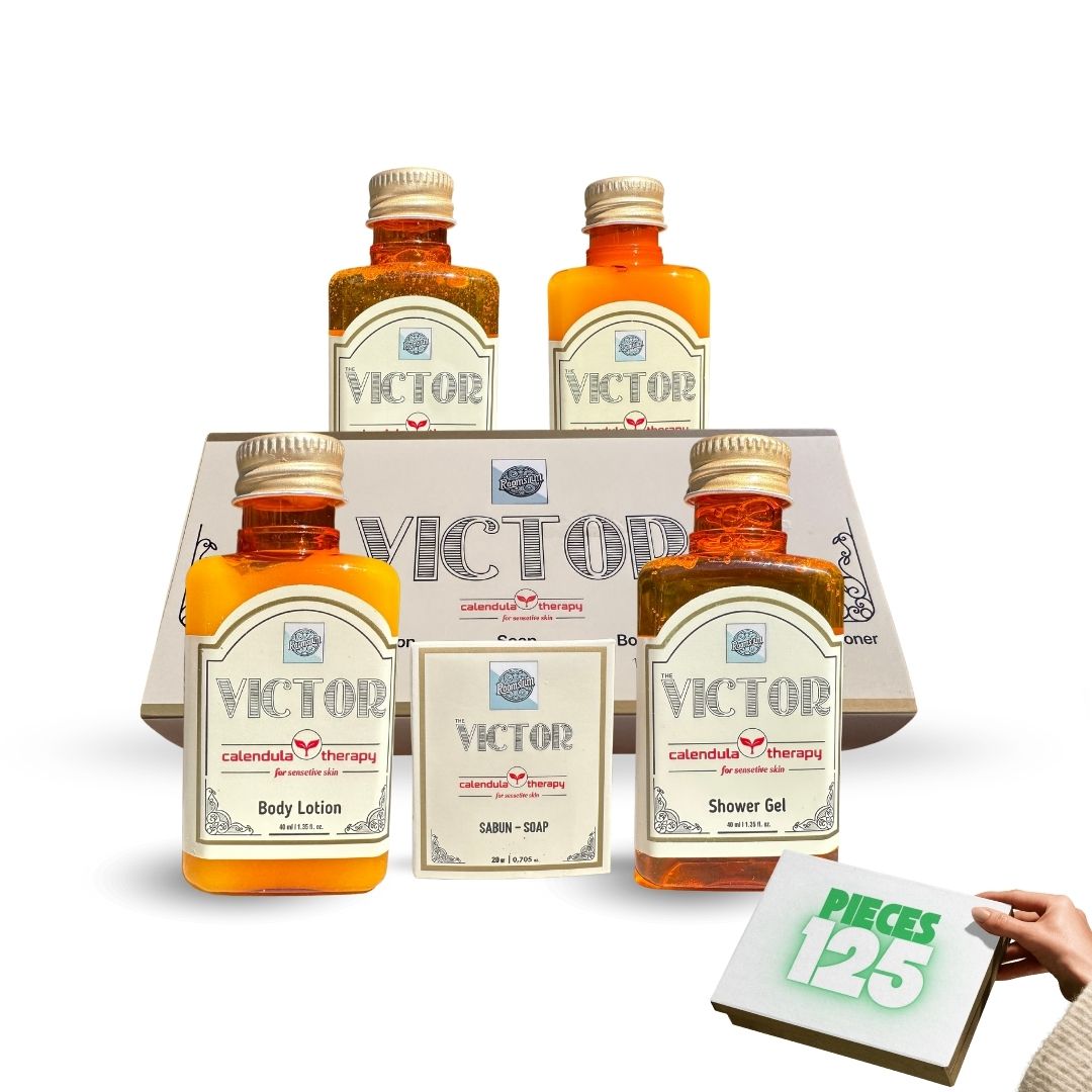 Roomsium Victor, Goji Berry Scented, Travel Size Toiletries Set For Hosts, Homes, Hotels, SPAs, Gift Shops 125 pieces