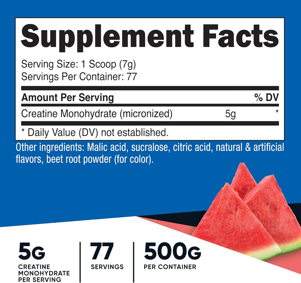 Creatine Monohydrate Powder (Watermelon, 500 Gram) - Micronized Creatine Supplement - Vegan, Non-Gmo, Gluten Free