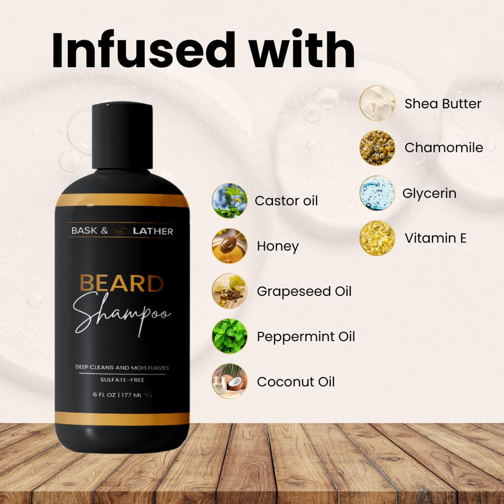 Beard Shampoo for Men, Beard Wash Gently Deep Cleans and Removes Buildup for All Hair Types, Conditioning & Hydrating Beard Care with Natural Ingredients, Sulfate Free, 6 Fl Oz