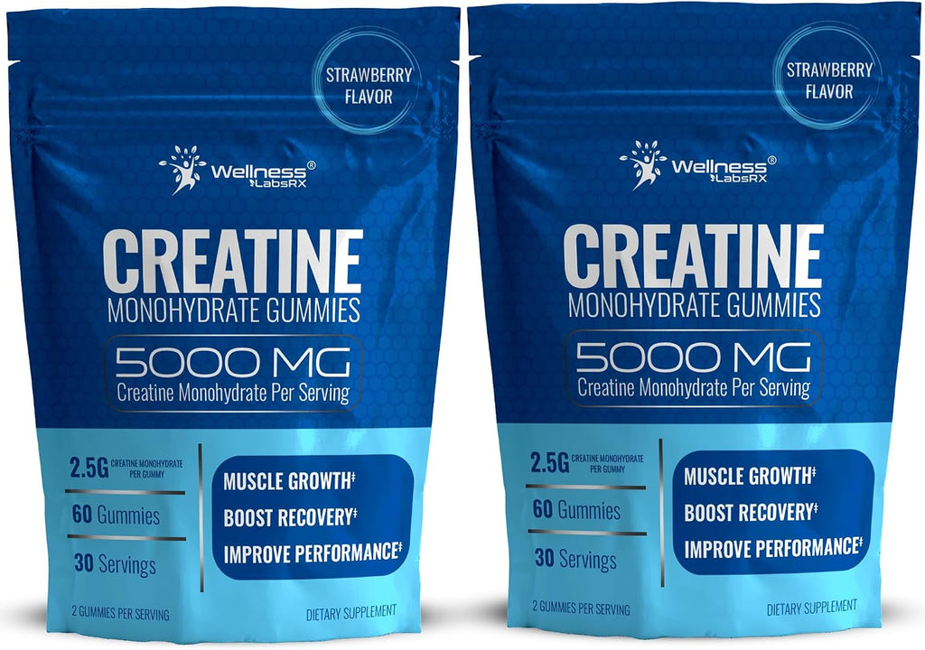 Creatine Gummies 5000Mg, 30 Servings Creatine Monohydrate Gummies, Strawberry Flavor Creatine for Men - Pack of 2