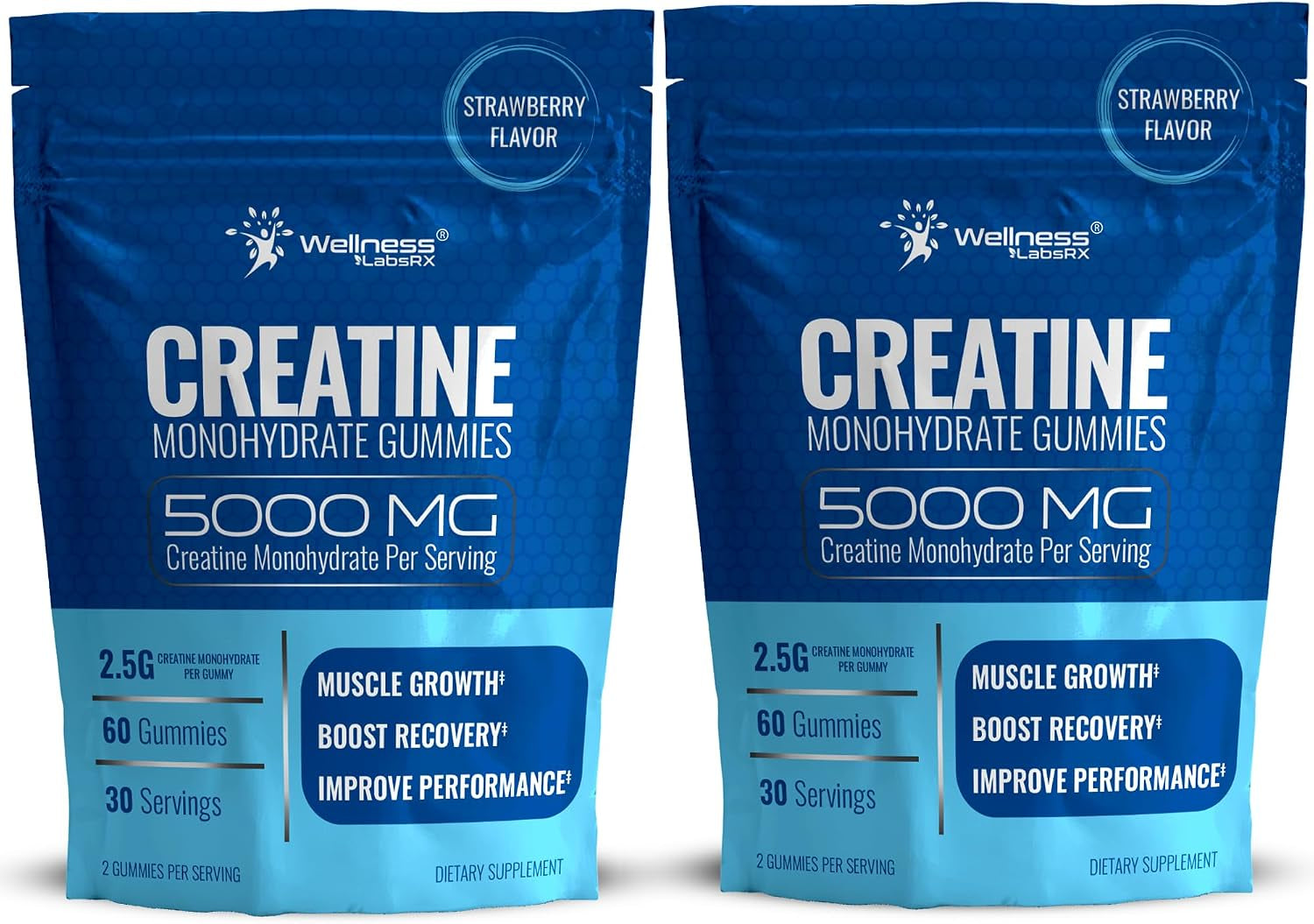 Creatine Gummies 5000Mg, 30 Servings Creatine Monohydrate Gummies, Strawberry Flavor Creatine for Men - Pack of 2