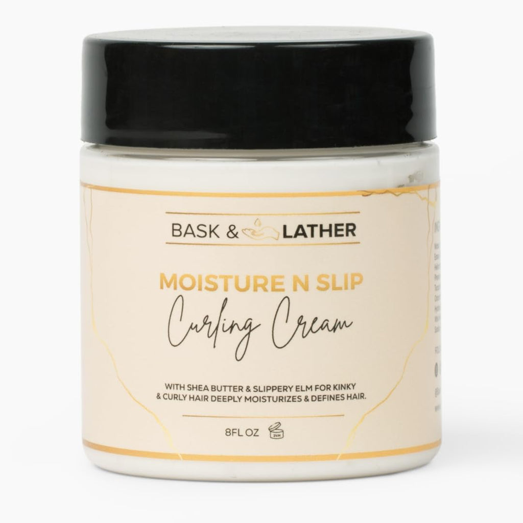 Moisture N Slip Curling Cream with Amaranth Extract, Grapeseed Oil & Slippery Elm, Enhances Curl Definition, Bounce, Reduces Frizz & Breakage, Deep Moisturization, Detangles, 8Oz