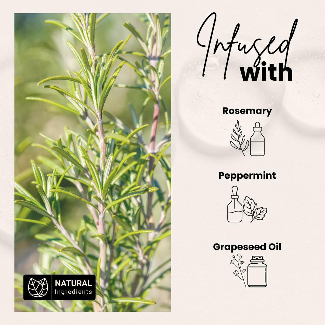 Scalp Stimulator Hair Growth Oil, Cold Pressed Mint and Rosemary Blend with Grapeseed for Hair Growth, Organic Natural Leave In, All Hair Types, 2 Fl Oz