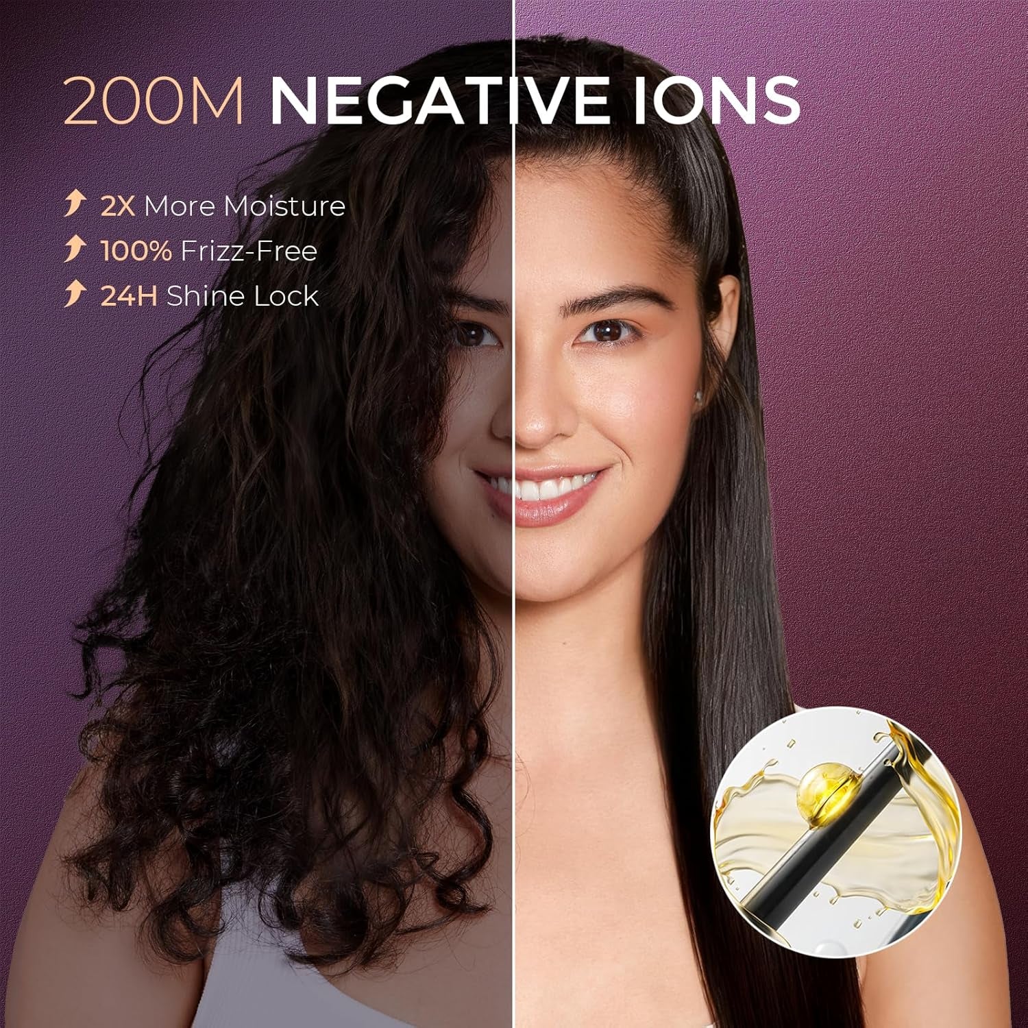 Flat Iron Hair Straightener Brush 2 in 1, 200M Ions Hair Straighteners for Women, Ceramic Straightening Hot Comb for Anti-Frizz Straights, Waves, Curl, 3X Less Heat Damage, Dual Voltage, Black