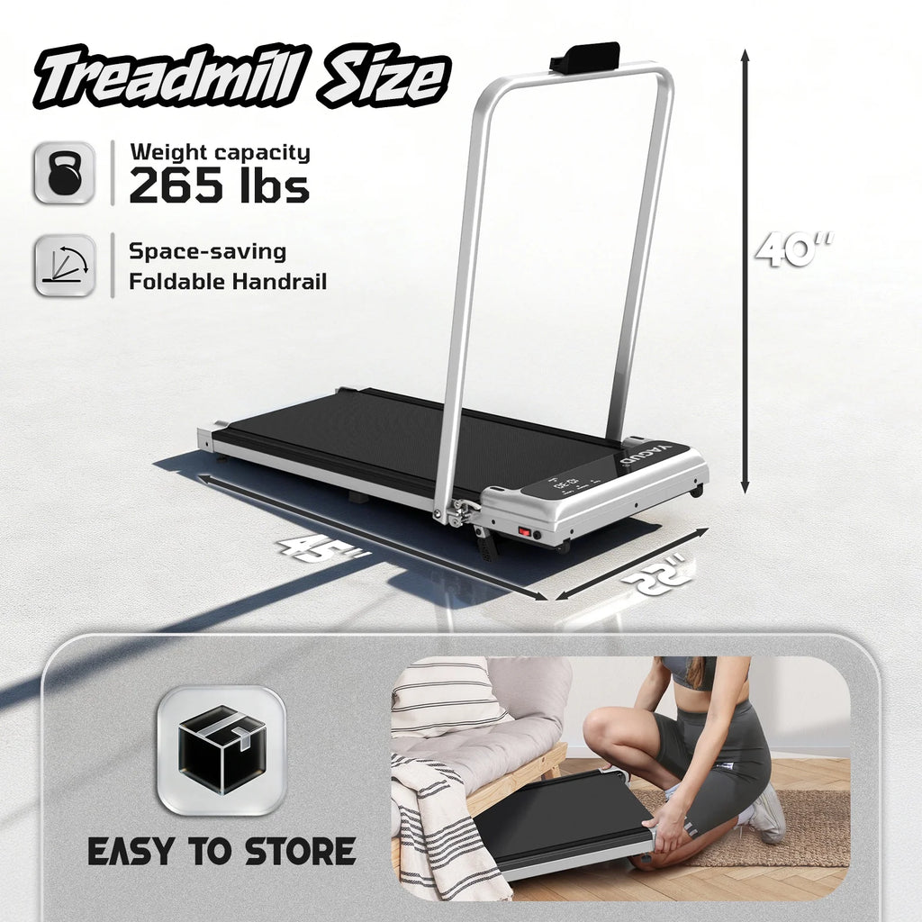 Walking Pad Treadmill with Handle Bar and Adjustable Incline, 3.8HP Portable Electric Treadmills with Wheels for Home, Home Treadmills with Incline, 0.5-3.8MPH, Silver