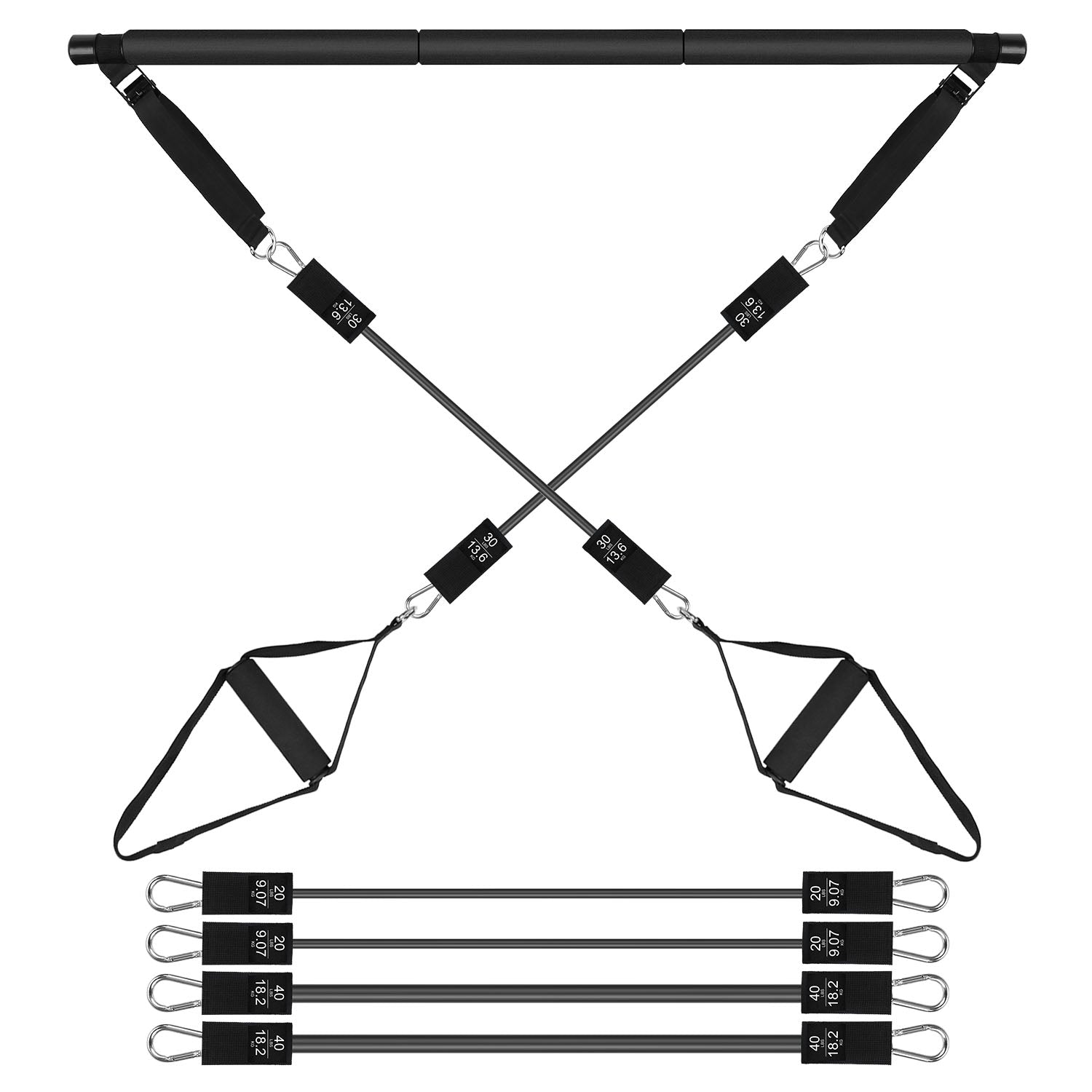 Pilates Bar Kit with 180LBS Resistance Bands – Full Body Exercise Set