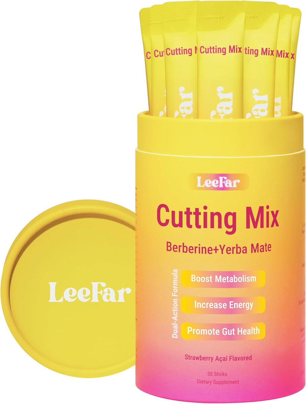 Cutting Drink Mix - Berberine, 5-HTP & Yerba Mate for Satiety Signaling, Metabolism & Gut Health - Strawberry Açaí Flavored, 30 Count