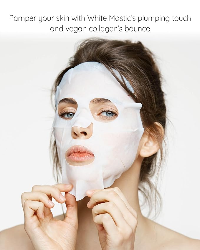 MASTINA White Mastic Face Mask (Collagen Volume, 4 pc) Premium Korean Skin Care for Elasticity & Radiance Rough Sagging Skin White Mastic Hyaluronic Acid