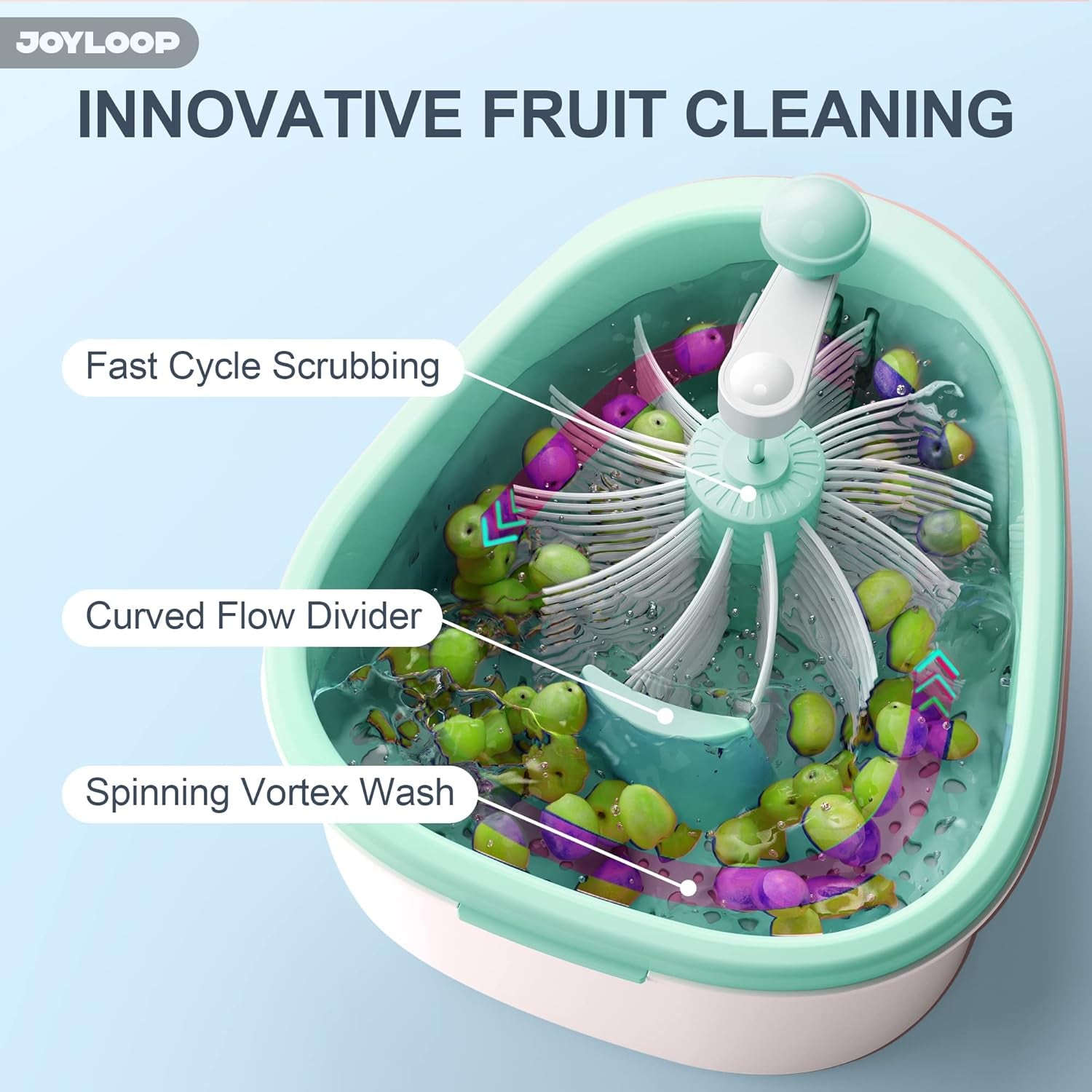 Fruit Cleaner Spinner JOYLOOP, Large Fruit Washer Spinner, Fruit Cleaner Spinner with Fruit Washer Bowl, Vegetable Fruit Spinner Washer,Fruit and Vegetable Scrubber