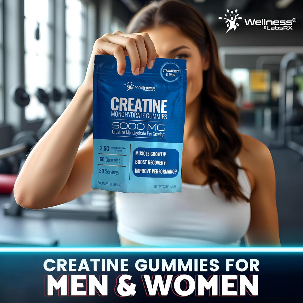 Creatine Gummies 5000Mg, 30 Servings Creatine Monohydrate Gummies, Strawberry Flavor Creatine for Men - Pack of 2