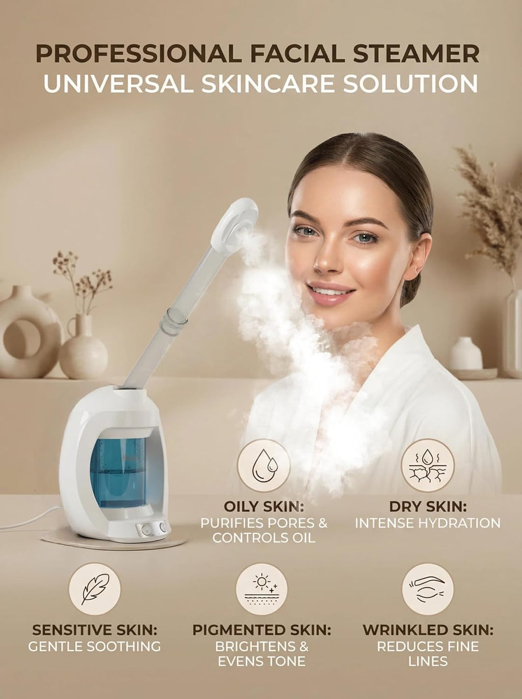 Facial Steamer, Face Steamer for Esthetician and Nano Ionic Portable Ozone Hair Steamer, Professional Facial Steamer for Home Facial Spa(White)