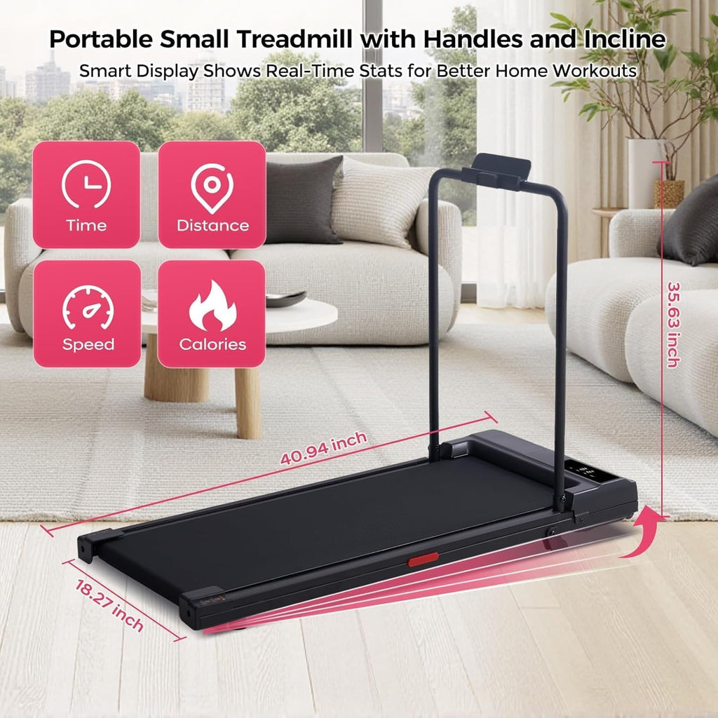 Walking Pad with Handle Bar, 2026 Upgrade Small Walking Pad Treadmill with Incline, 3.0HP Portable Treadmill with Handles for Home Small, 0.6-7.6MPH, 350LBS
