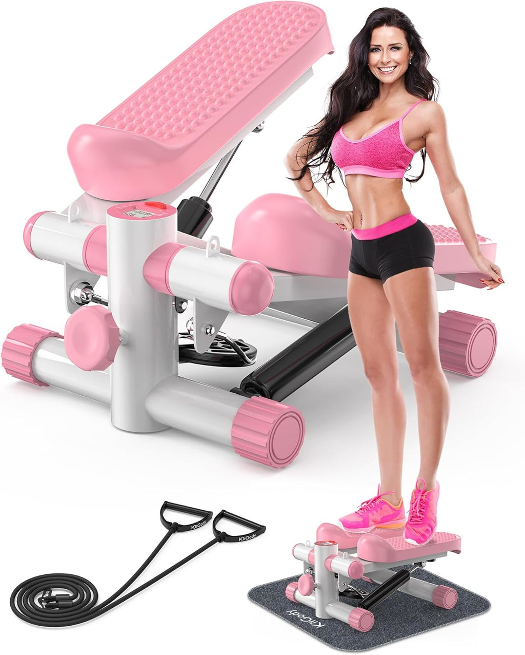 Steppers for Exercise at Home,  Mini Stepper with Resistance Bands, Portable Stair Stepper for Home 330LBS Capacity, Adjustable Height Fitness Stepper Machine
