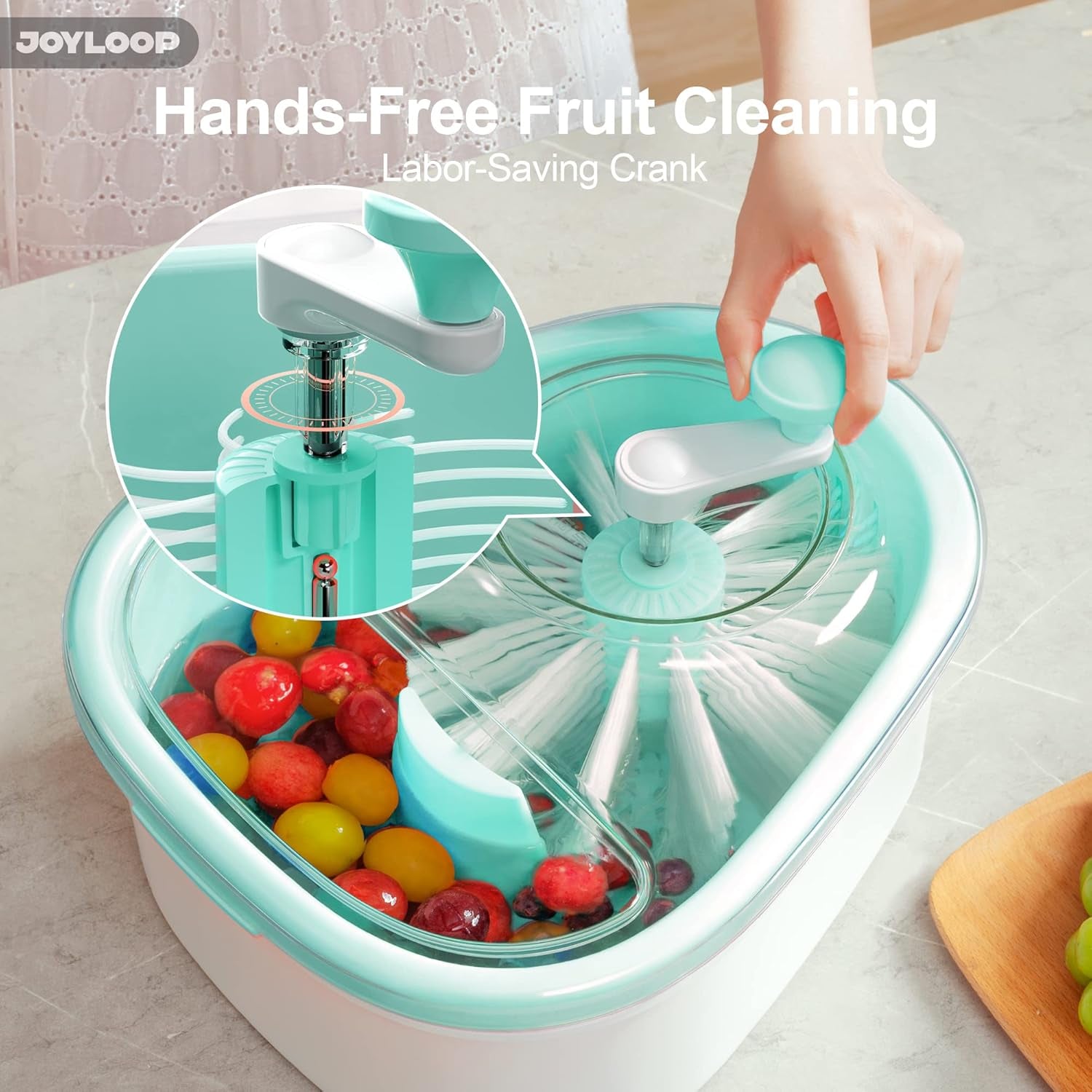 Fruit Cleaner Spinner JOYLOOP, Large Fruit Washer Spinner, Fruit Cleaner Spinner with Fruit Washer Bowl, Vegetable Fruit Spinner Washer,Fruit and Vegetable Scrubber