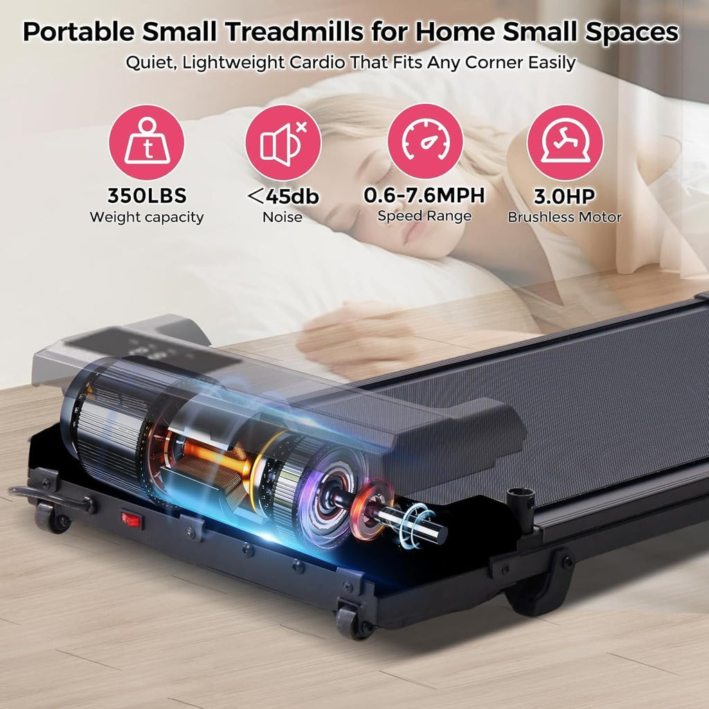 Walking Pad with Handle Bar, 2026 Upgrade Small Walking Pad Treadmill with Incline, 3.0HP Portable Treadmill with Handles for Home Small, 0.6-7.6MPH, 350LBS