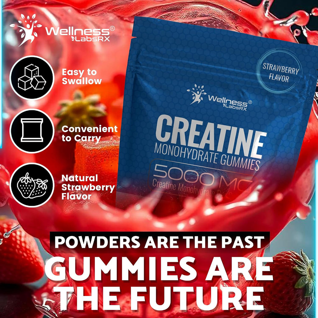 Creatine Gummies 5000Mg, 30 Servings Creatine Monohydrate Gummies, Strawberry Flavor Creatine for Men - Pack of 2